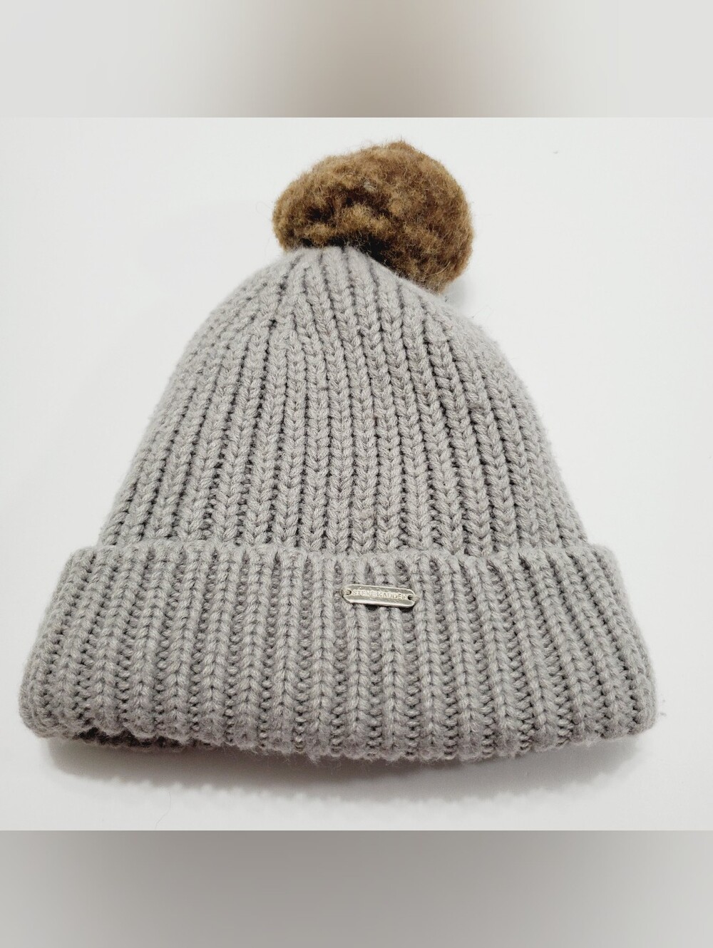 Steve Madden Women's Gray Knit Beanie Winter Hat Pom One Size